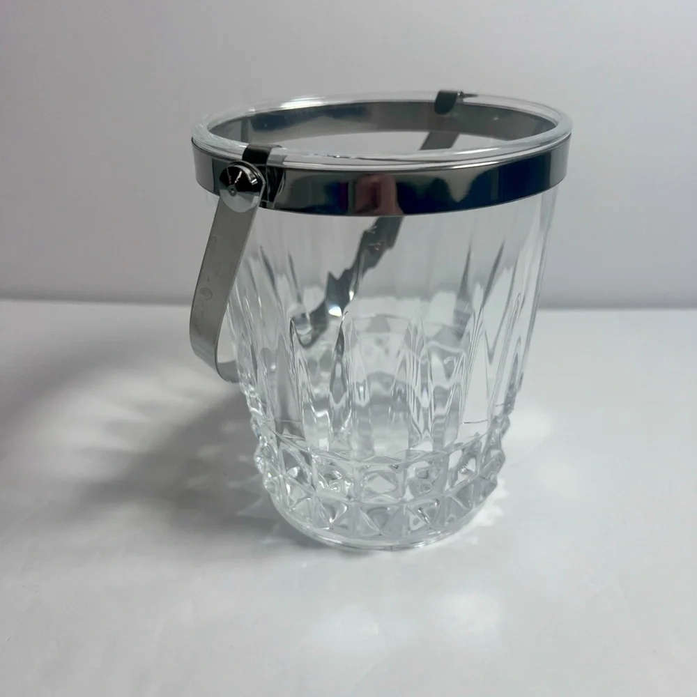 Cristal d'Arques Small Ice‎ Bucket Crystal Silverplated Handle Vintage Barware